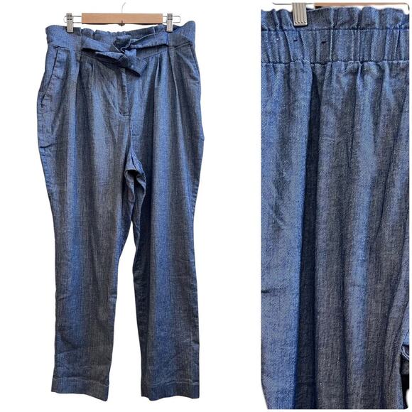 Express Chambray Linen Blend Super High Rise Ankle Tapered Pant Size Large - Picture 12 of 12